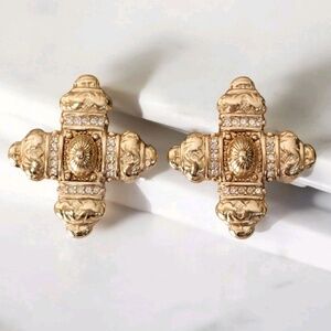 Vintage GIVENCHY Earrings Gold Tone Baroque Maltese Cross